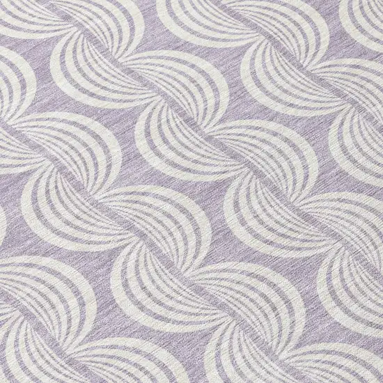 8' Lavender And Ivory Round Ogee Washable Indoor Outdoor Area Rug Photo 9