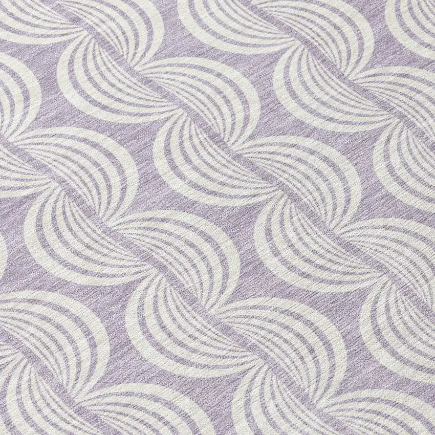 8' Lavender And Ivory Round Ogee Washable Indoor Outdoor Area Rug Photo 9