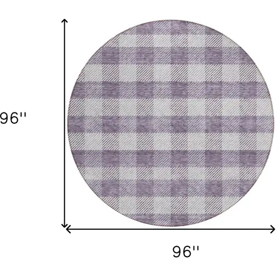 8' Lavender And Ivory Round Plaid Washable Indoor Outdoor Area Rug Photo 5