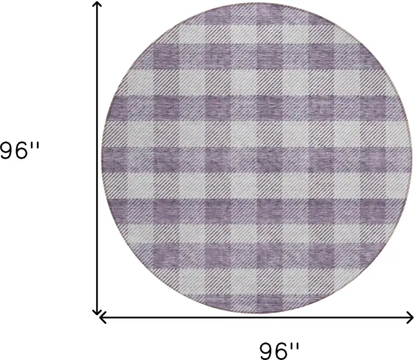 8' Lavender And Ivory Round Plaid Washable Indoor Outdoor Area Rug Photo 5