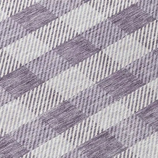 8' Lavender And Ivory Round Plaid Washable Indoor Outdoor Area Rug Photo 8
