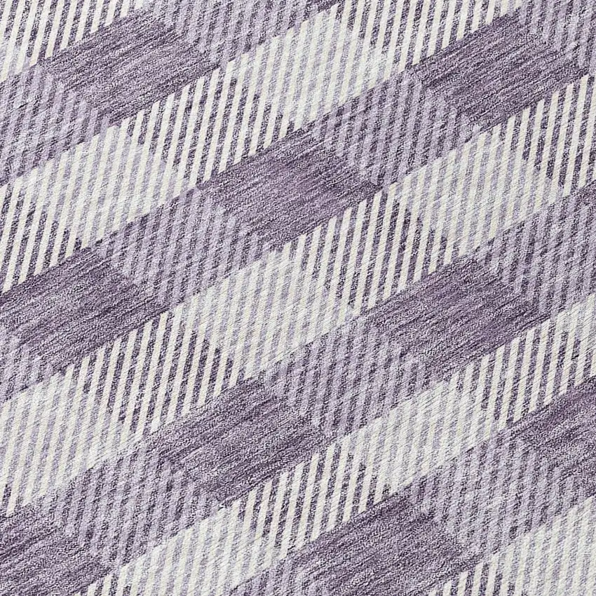 8' Lavender And Ivory Round Plaid Washable Indoor Outdoor Area Rug Photo 8