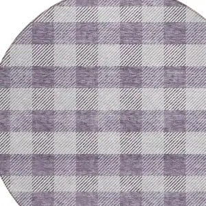 Photo of 8' Lavender And Ivory Round Plaid Washable Indoor Outdoor Area Rug