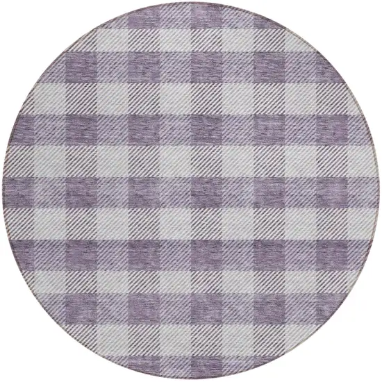 8' Lavender And Ivory Round Plaid Washable Indoor Outdoor Area Rug Photo 2