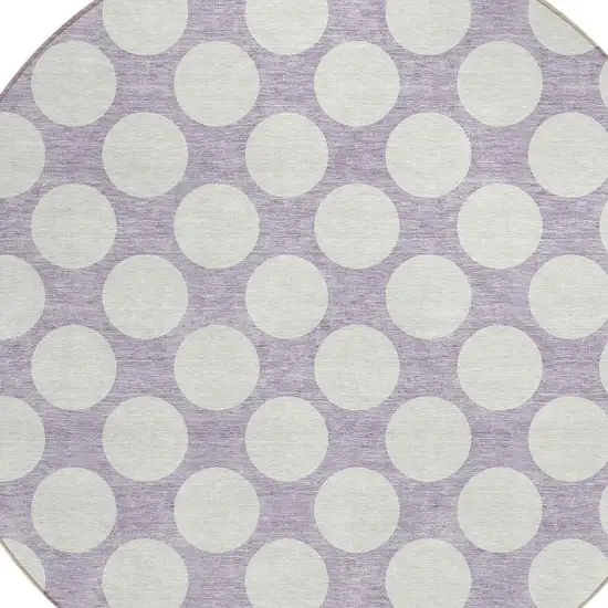 8' Lavender And Ivory Round Polka Dot Washable Indoor Outdoor Area Rug Photo 5