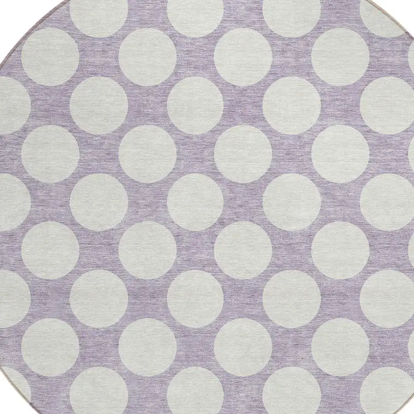 8' Lavender And Ivory Round Polka Dot Washable Indoor Outdoor Area Rug Photo 5
