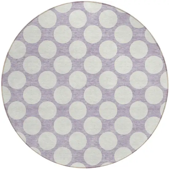 8' Lavender And Ivory Round Polka Dot Washable Indoor Outdoor Area Rug Photo 2