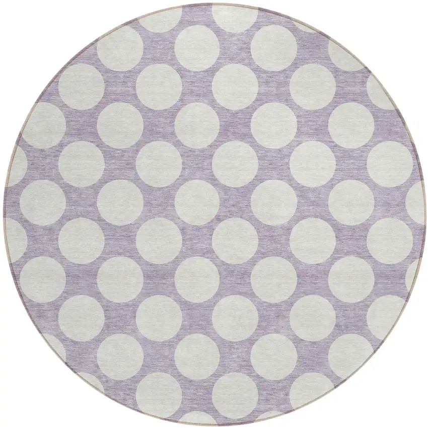 8' Lavender And Ivory Round Polka Dot Washable Indoor Outdoor Area Rug Photo 2
