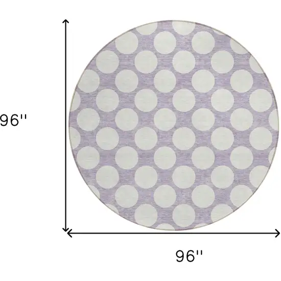 8' Lavender And Ivory Round Polka Dot Washable Indoor Outdoor Area Rug Photo 3