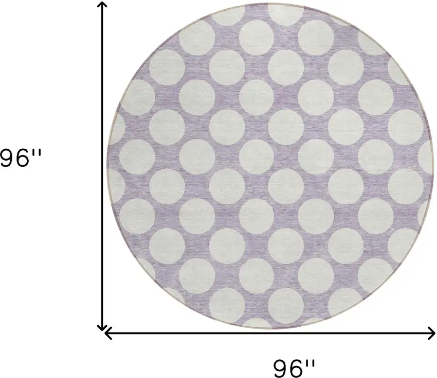 8' Lavender And Ivory Round Polka Dot Washable Indoor Outdoor Area Rug Photo 3