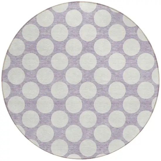 8' Lavender And Ivory Round Polka Dot Washable Indoor Outdoor Area Rug Photo 4