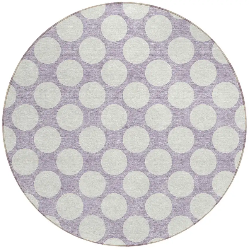 8' Lavender And Ivory Round Polka Dot Washable Indoor Outdoor Area Rug Photo 4