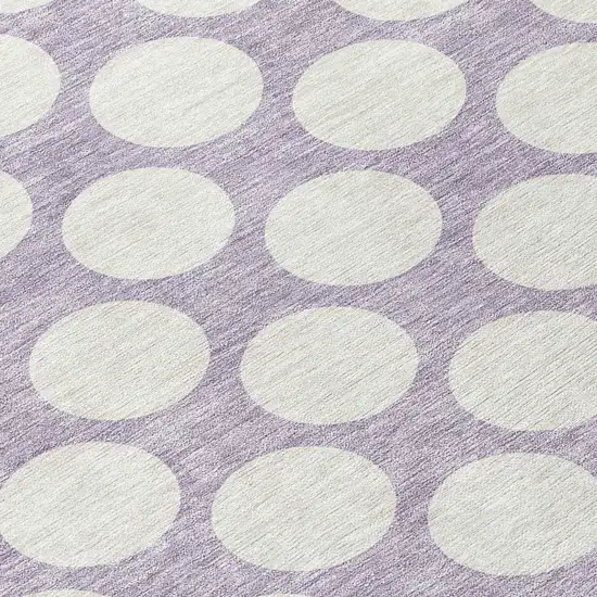 8' Lavender And Ivory Round Polka Dot Washable Indoor Outdoor Area Rug Photo 8