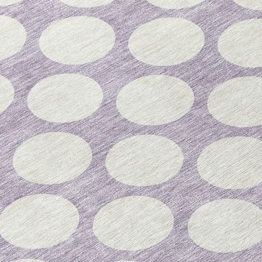 8' Lavender And Ivory Round Polka Dot Washable Indoor Outdoor Area Rug Photo 8