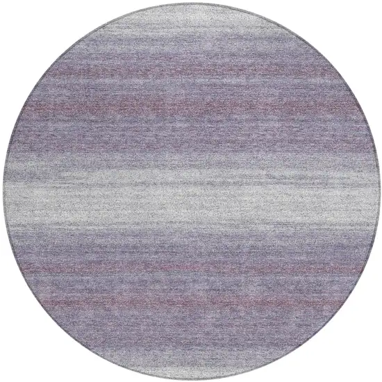 8' Lavender And Ivory Round Striped Washable Indoor Outdoor Area Rug Photo 2