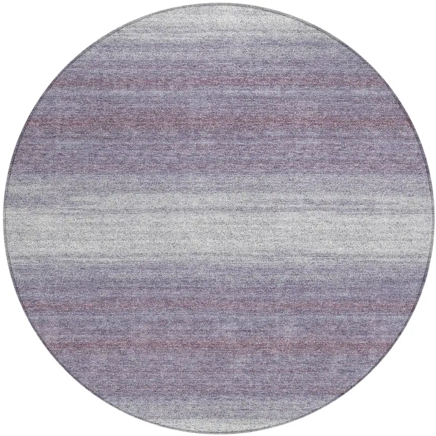 8' Lavender And Ivory Round Striped Washable Indoor Outdoor Area Rug Photo 2