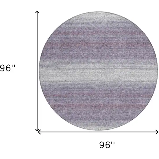 8' Lavender And Ivory Round Striped Washable Indoor Outdoor Area Rug Photo 3