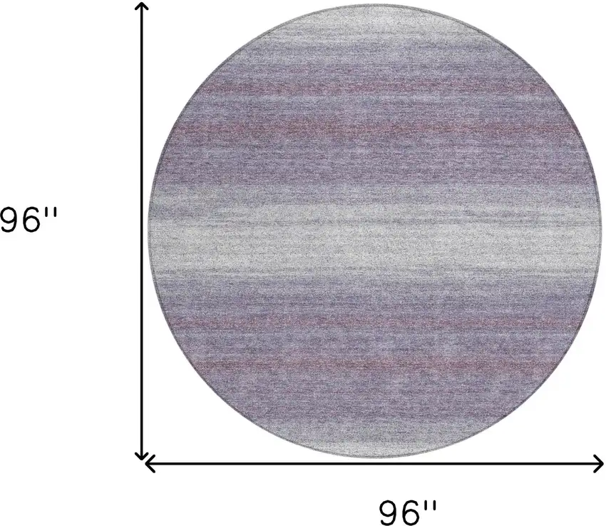 8' Lavender And Ivory Round Striped Washable Indoor Outdoor Area Rug Photo 3