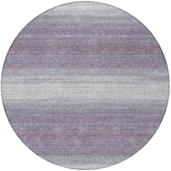 8' Lavender And Ivory Round Striped Washable Indoor Outdoor Area Rug Photo 5