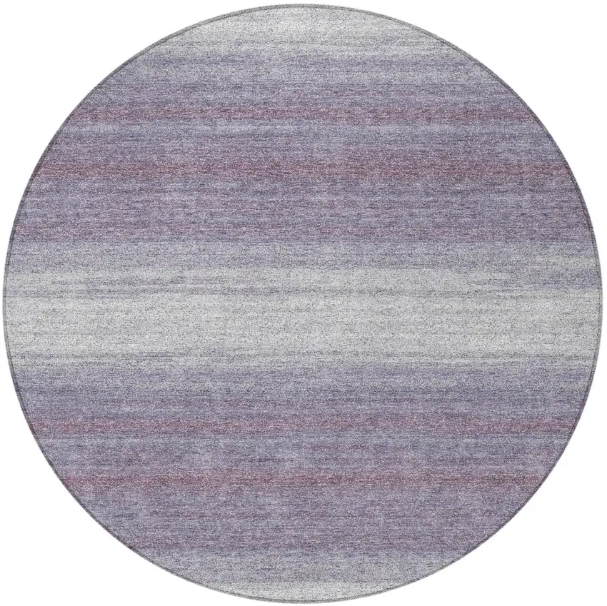 8' Lavender And Ivory Round Striped Washable Indoor Outdoor Area Rug Photo 5
