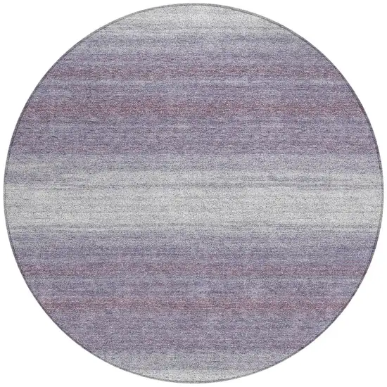 8' Lavender And Ivory Round Striped Washable Indoor Outdoor Area Rug Photo 4