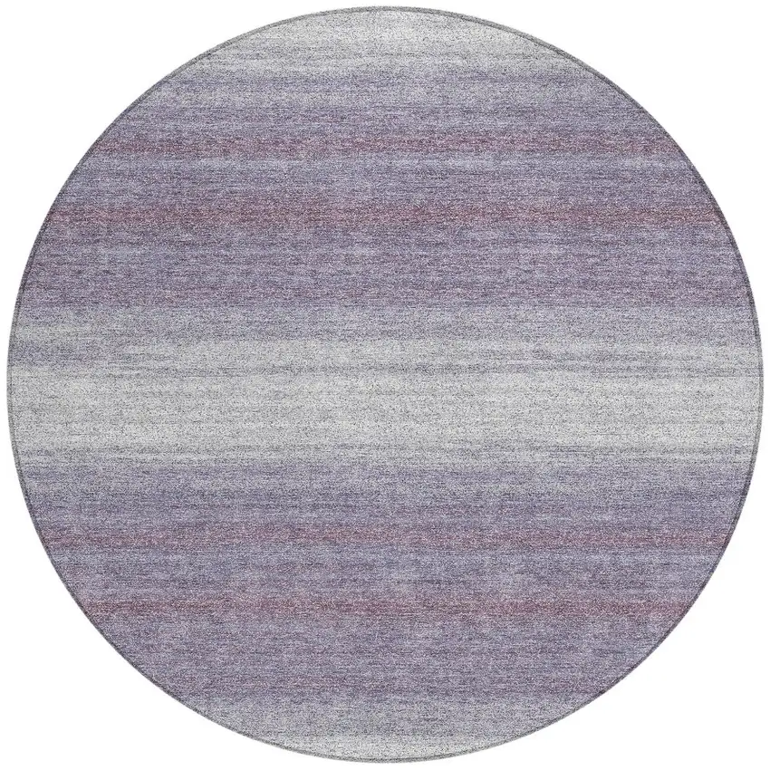 8' Lavender And Ivory Round Striped Washable Indoor Outdoor Area Rug Photo 4