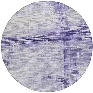 Photo of 8' Lavender And Ivory Round Striped Washable Indoor Outdoor Area Rug