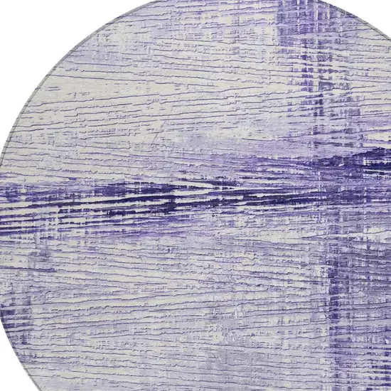 8' Lavender And Ivory Round Striped Washable Indoor Outdoor Area Rug Photo 4