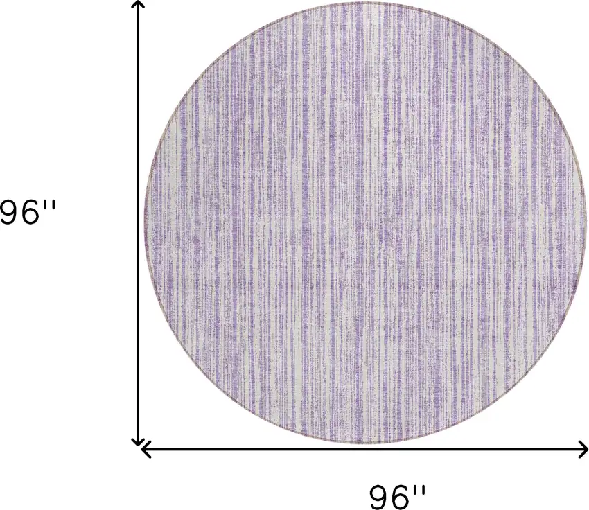 8' Lavender And Ivory Round Striped Washable Indoor Outdoor Area Rug Photo 8