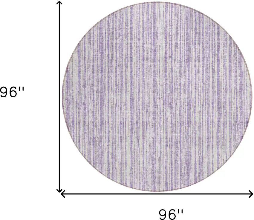 8' Lavender And Ivory Round Striped Washable Indoor Outdoor Area Rug Photo 8