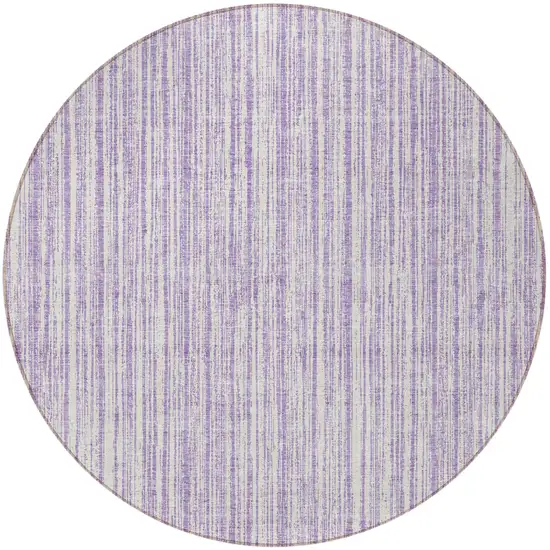 8' Lavender And Ivory Round Striped Washable Indoor Outdoor Area Rug Photo 5