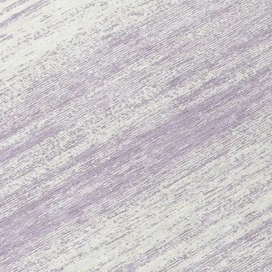 8' Lavender And Ivory Round Striped Washable Indoor Outdoor Area Rug Photo 8