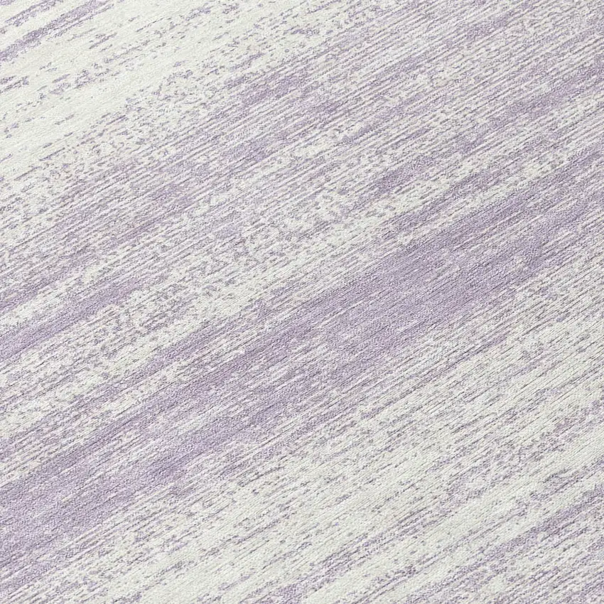 8' Lavender And Ivory Round Striped Washable Indoor Outdoor Area Rug Photo 8