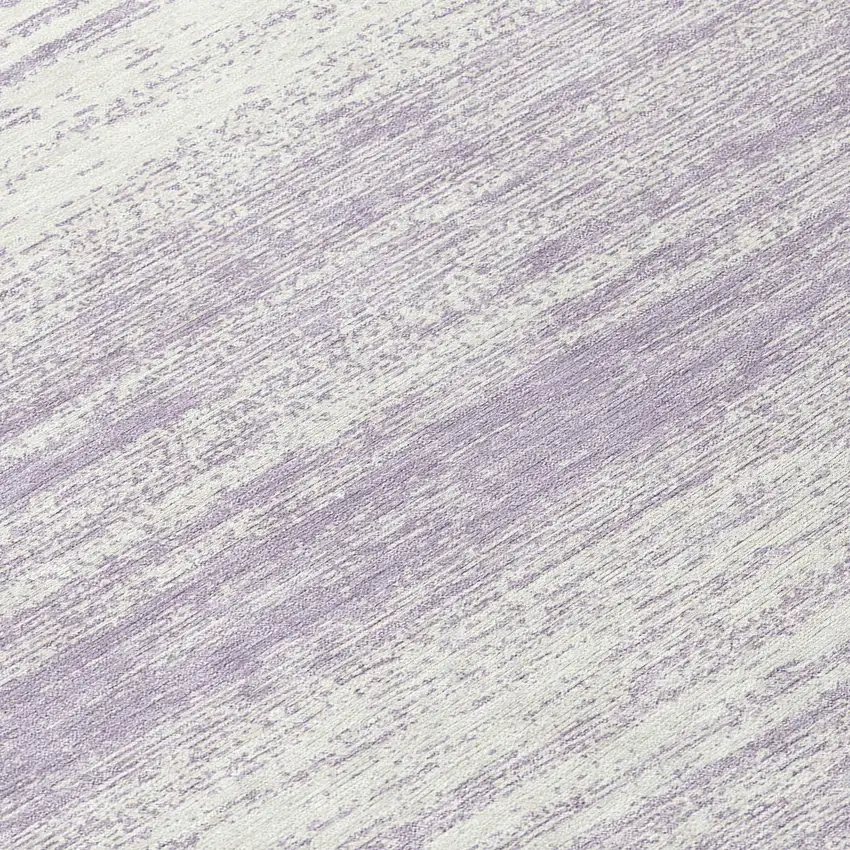 8' Lavender And Ivory Round Striped Washable Indoor Outdoor Area Rug Photo 8
