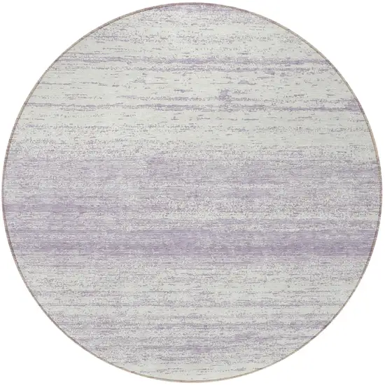 8' Lavender And Ivory Round Striped Washable Indoor Outdoor Area Rug Photo 5