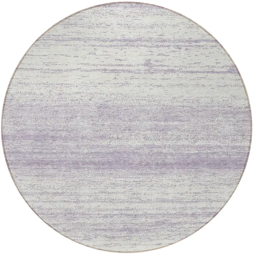 8' Lavender And Ivory Round Striped Washable Indoor Outdoor Area Rug Photo 5