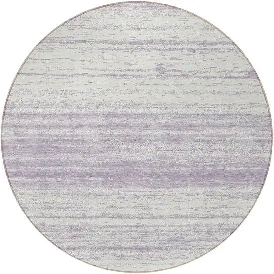 8' Lavender And Ivory Round Striped Washable Indoor Outdoor Area Rug Photo 5