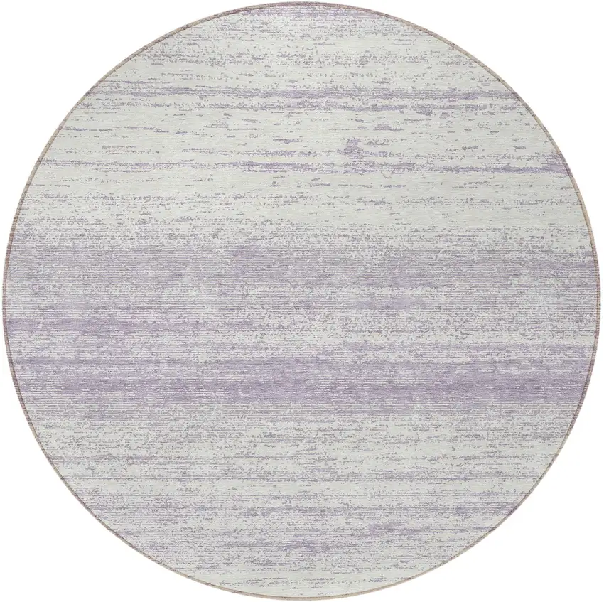8' Lavender And Ivory Round Striped Washable Indoor Outdoor Area Rug Photo 5