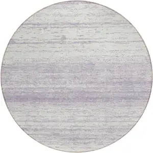 Photo of 8' Lavender And Ivory Round Striped Washable Indoor Outdoor Area Rug