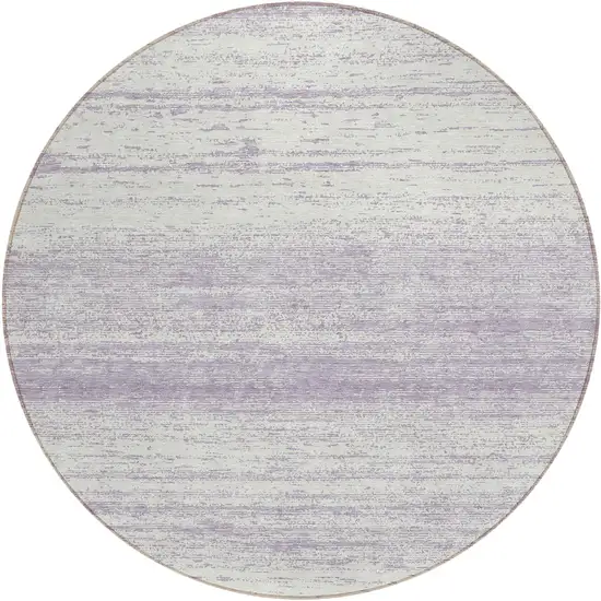 8' Lavender And Ivory Round Striped Washable Indoor Outdoor Area Rug Photo 2