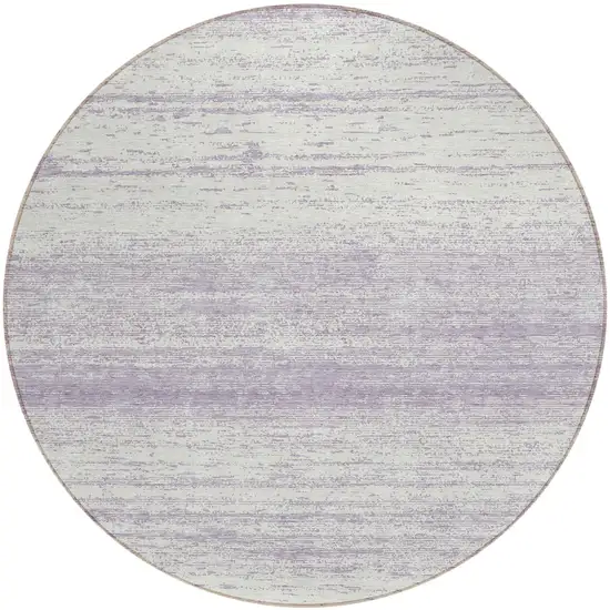 8' Lavender And Ivory Round Striped Washable Indoor Outdoor Area Rug Photo 2