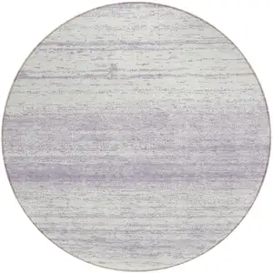 Photo of 8' Lavender And Ivory Round Striped Washable Indoor Outdoor Area Rug