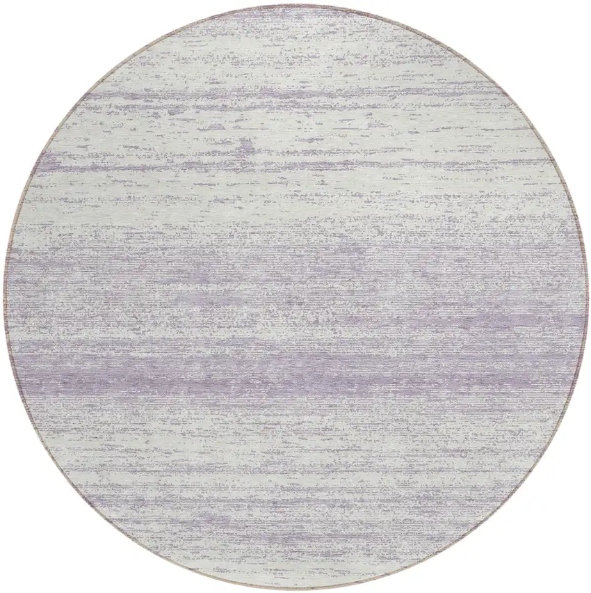 8' Lavender And Ivory Round Striped Washable Indoor Outdoor Area Rug Photo 2