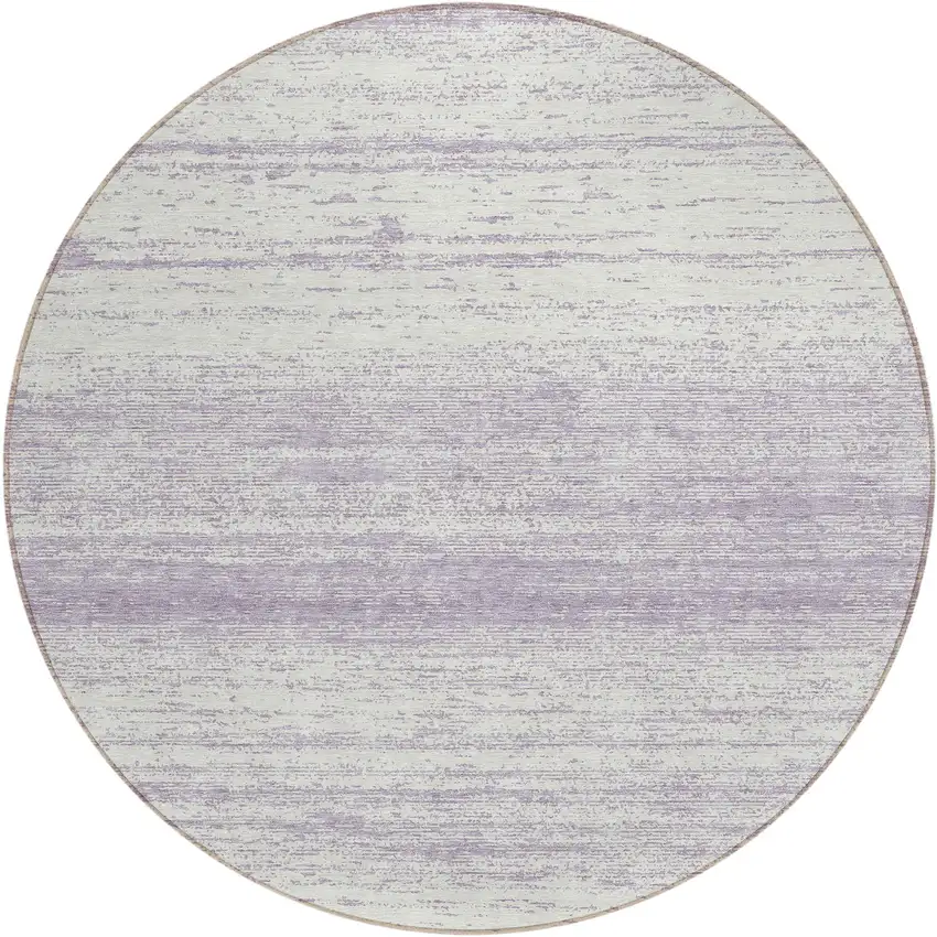 8' Lavender And Ivory Round Striped Washable Indoor Outdoor Area Rug Photo 2
