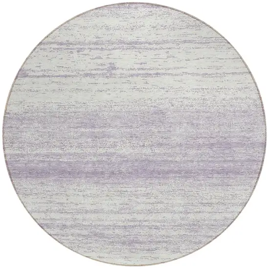 8' Lavender And Ivory Round Striped Washable Indoor Outdoor Area Rug Photo 4