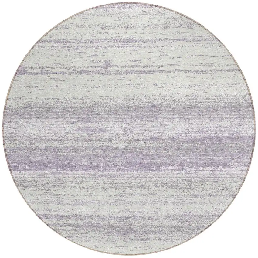8' Lavender And Ivory Round Striped Washable Indoor Outdoor Area Rug Photo 4