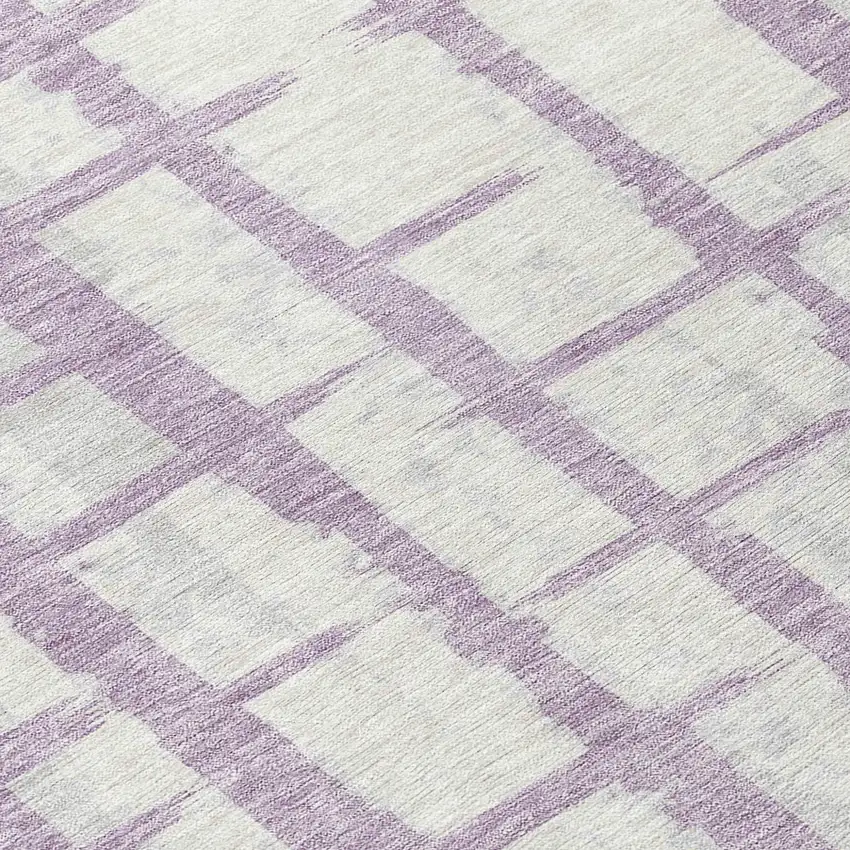 8' Lavender And Ivory Round Striped Washable Indoor Outdoor Area Rug Photo 8