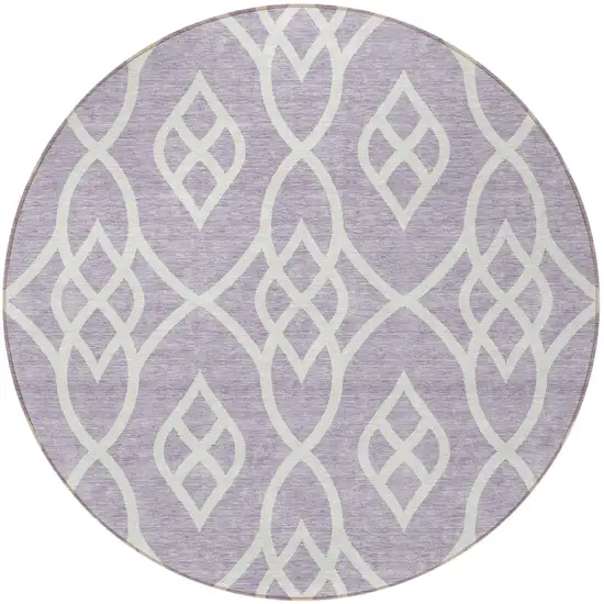 8' Lavender And Ivory Round Trellis Washable Indoor Outdoor Area Rug Photo 5