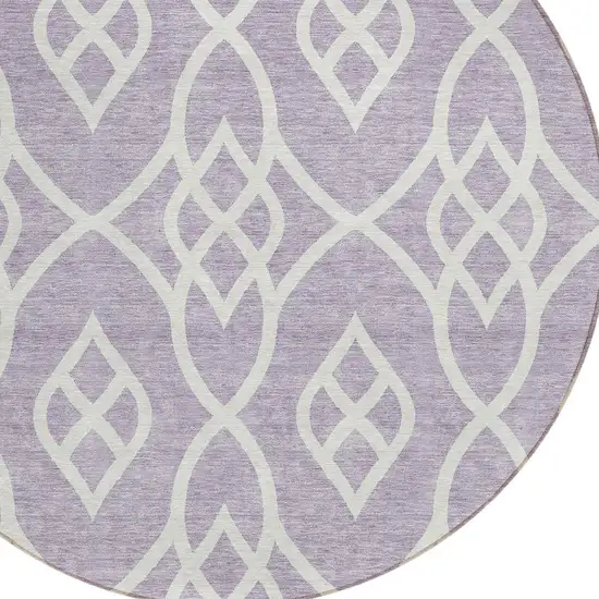 8' Lavender And Ivory Round Trellis Washable Indoor Outdoor Area Rug Photo 4