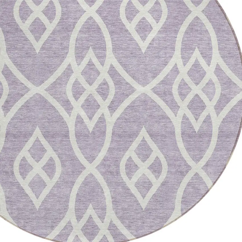 8' Lavender And Ivory Round Trellis Washable Indoor Outdoor Area Rug Photo 4